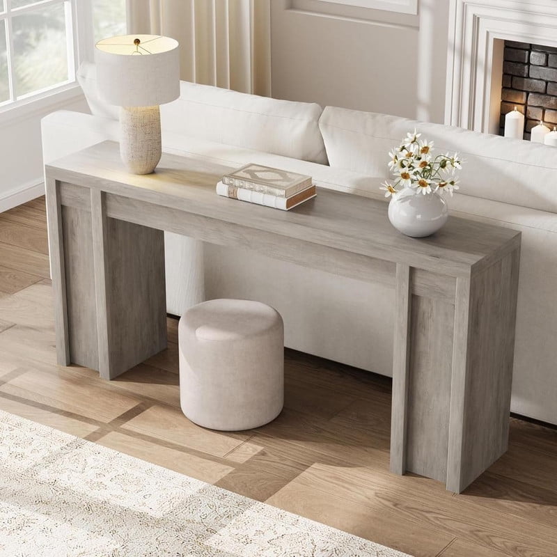 Console Table with 2 Drawers and Shelves, 70-Inch Extra Long Sofa Table for Living Room, Farmhouse Entryway Table with Storage, Narrow Hallway Accent Furniture, Cherry Wood Finish