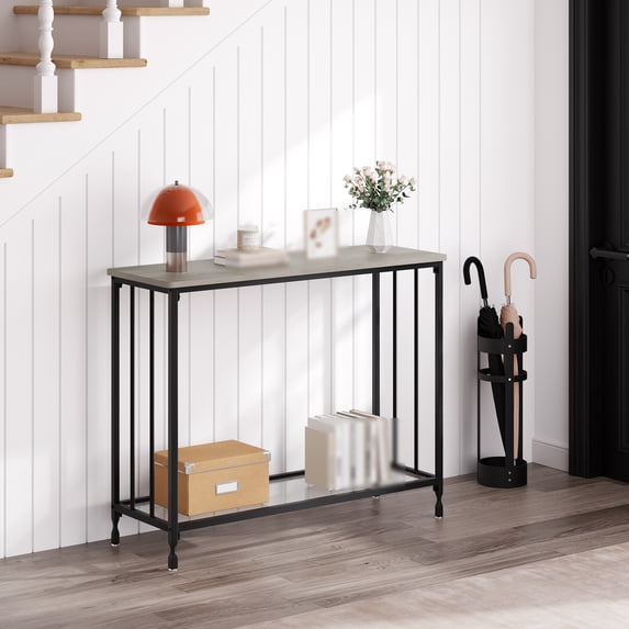 Console Table with 2 Storage Shelves, Entryway Table with Glass Shelf, Behind Couch Table Side Table with Metal Frame for Living Room, Foyer, Entryway, Bedroom, Hallway