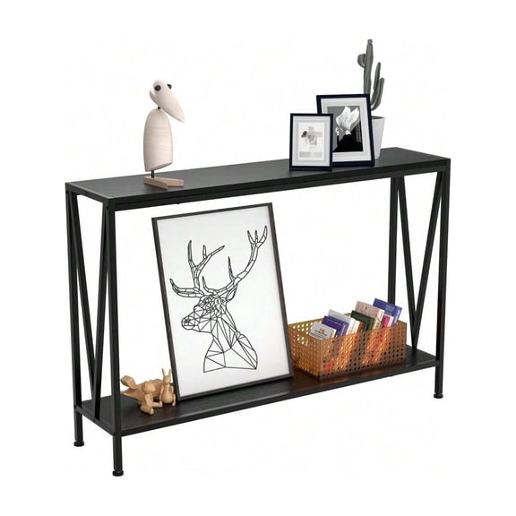 Console Table, 2-Tier Entryway Table With Storage, Narrow Sofa Table With V Design, 43" Industrial Console Table For Entryway, Living Room, Hallway, Foyer, Corridor, Office