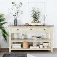 thumbnail image 1 of Console Table with 2-Tier Open Storage Shelf and 3 Storage Drawers, Vintage Wooden Sofa Table with Pine Wood Frame and Legs for Kitchen Hallway Living Room, Easy Assemble, 1 of 7