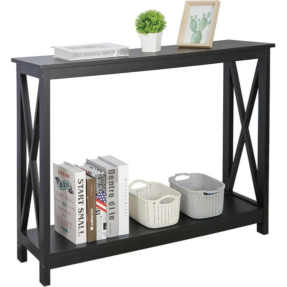 Console Table 2-Tier with Storage Shelf,X-Design Bookshelf Narrow Accent Table for Entryway Hallway Living Room Sofa Side Table,Black