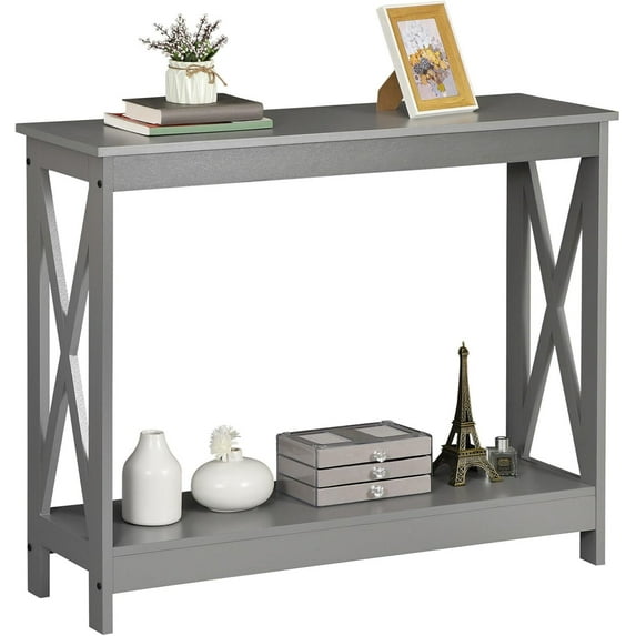 Console Table 2-Tier with Storage Shelf,X-Design Bookshelf Narrow Accent Table for Entryway Hallway Living Room Sofa Side Table,Black