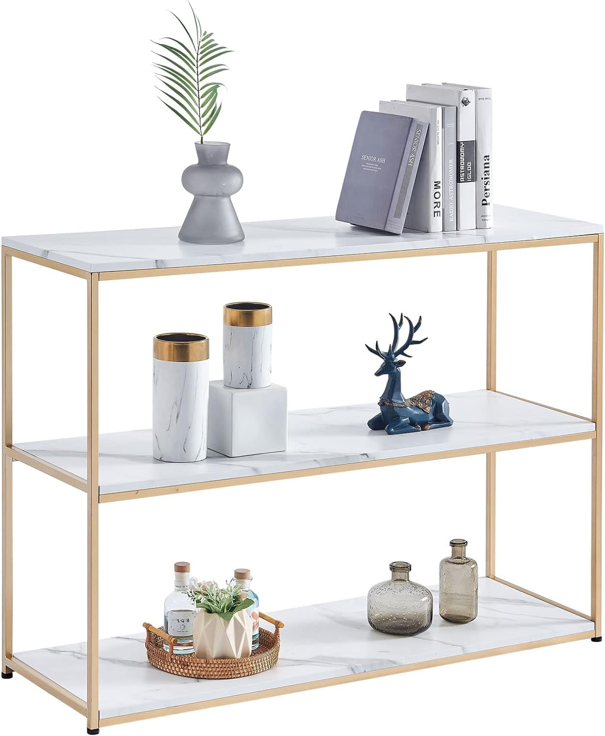 Console Table with 3 Storage Shelves, 43.4” Faux Marble Sofa Table