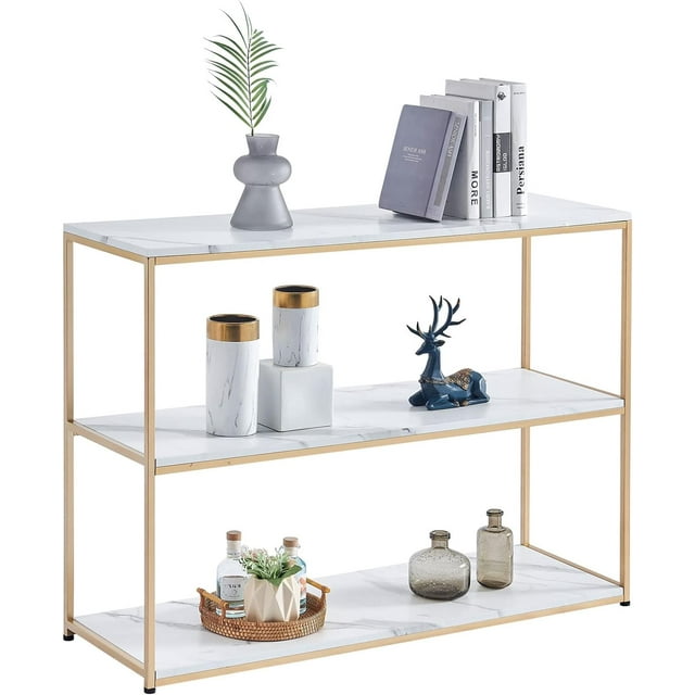 Console Table with 3 Storage Shelves, 43.4” Faux Marble Sofa Table