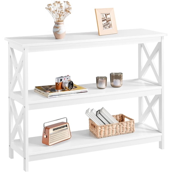 Console Table with 3 Storage Shelves, Entryway Table Sofa Side Table Narrow Long Bookshelf for Hallway Living Room, Accent Furniture, White | Bookshelf, for Hallway, for Living Room, Accent Furniture
