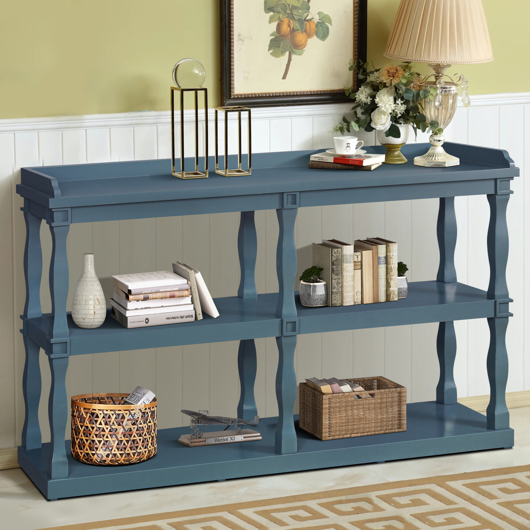 Console Table with 3Tier Open Storage Spaces and Roman Column Effect