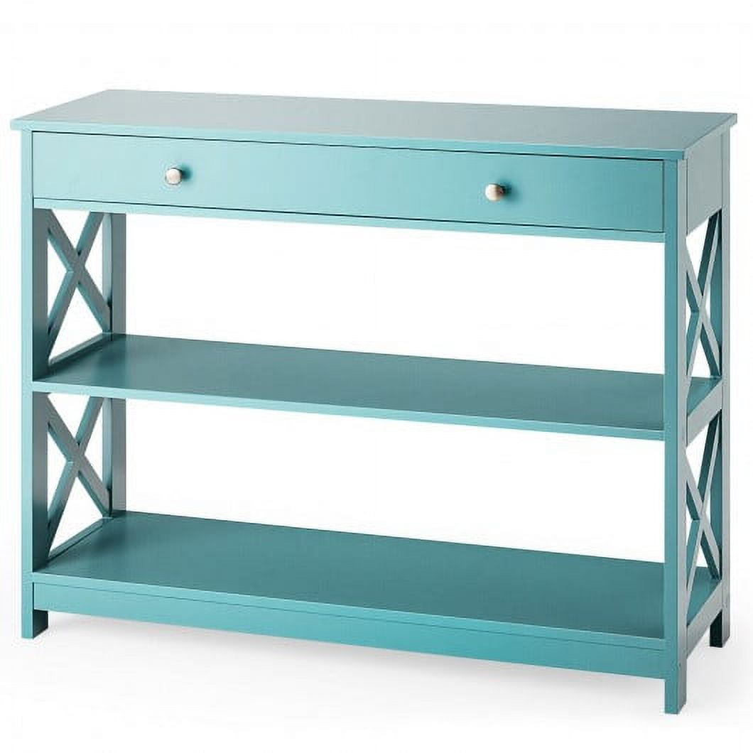 Modern Turquoise 3-Tier Console Table with Storage Drawer