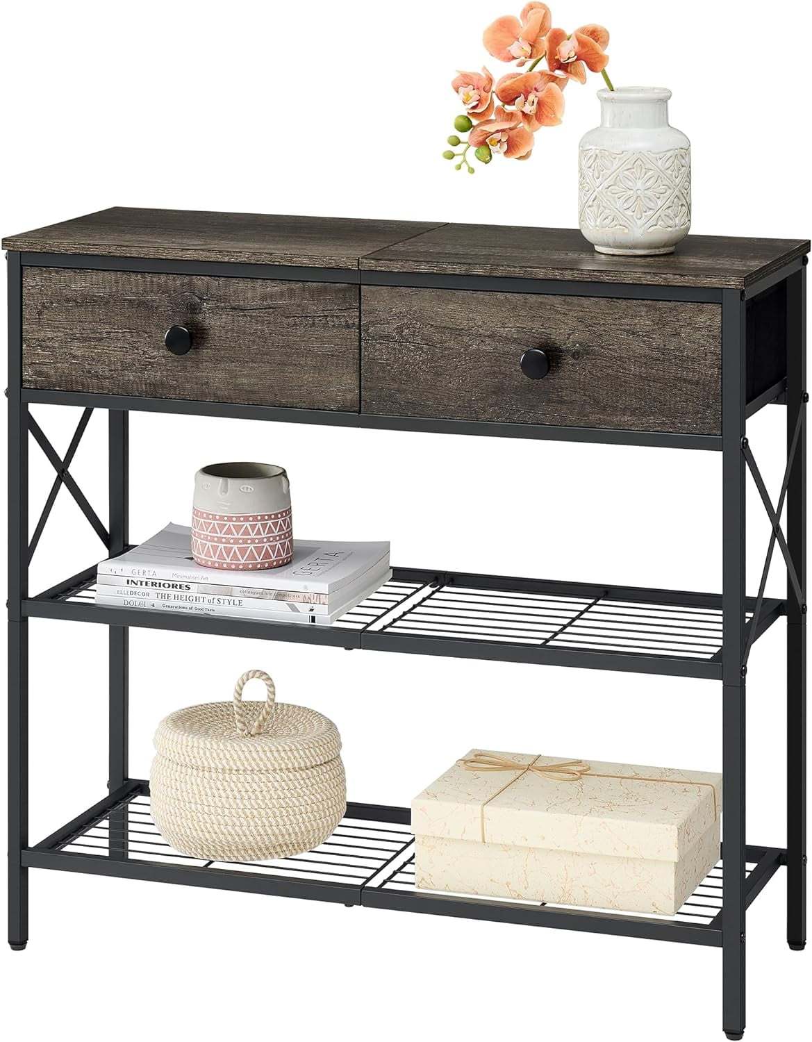 Console Table, 31.5" Sofa Table with 2 Fabric Drawers, 3-Tier ...