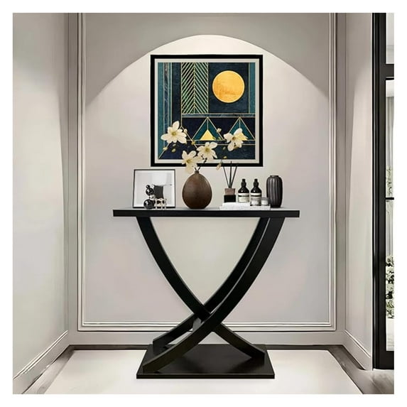 Console Table, 31-inch Farmhouse Wood Entryway Table with Curved Intersecting Legs, Minimalist Style Small Sofa Foyer Table with Storage for Entrance, Hallway, Living Room, Espresso