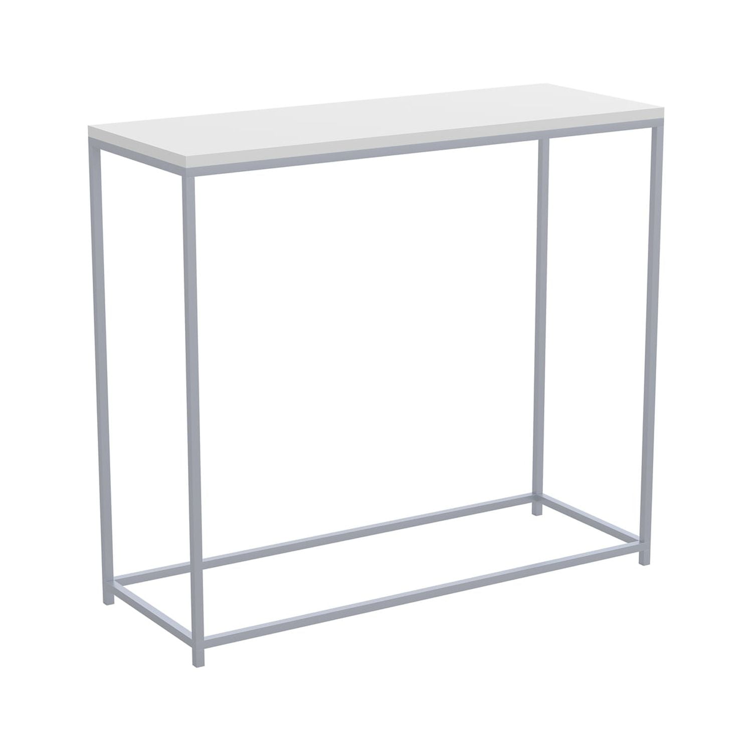 Modern White and Silver Metal Console Table with Storage