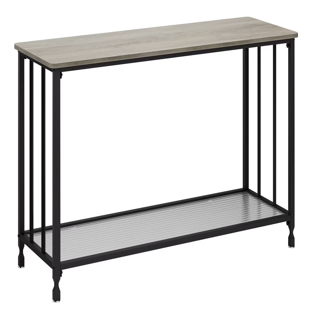 Console Table, 33.5" Entryway Table with Glass Shelf, Industrial
