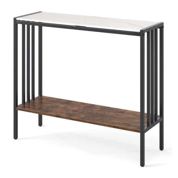 Console Table 36 Inch, Sintered Stone Entryway Table, 2-Tier Industrial Sofa Table