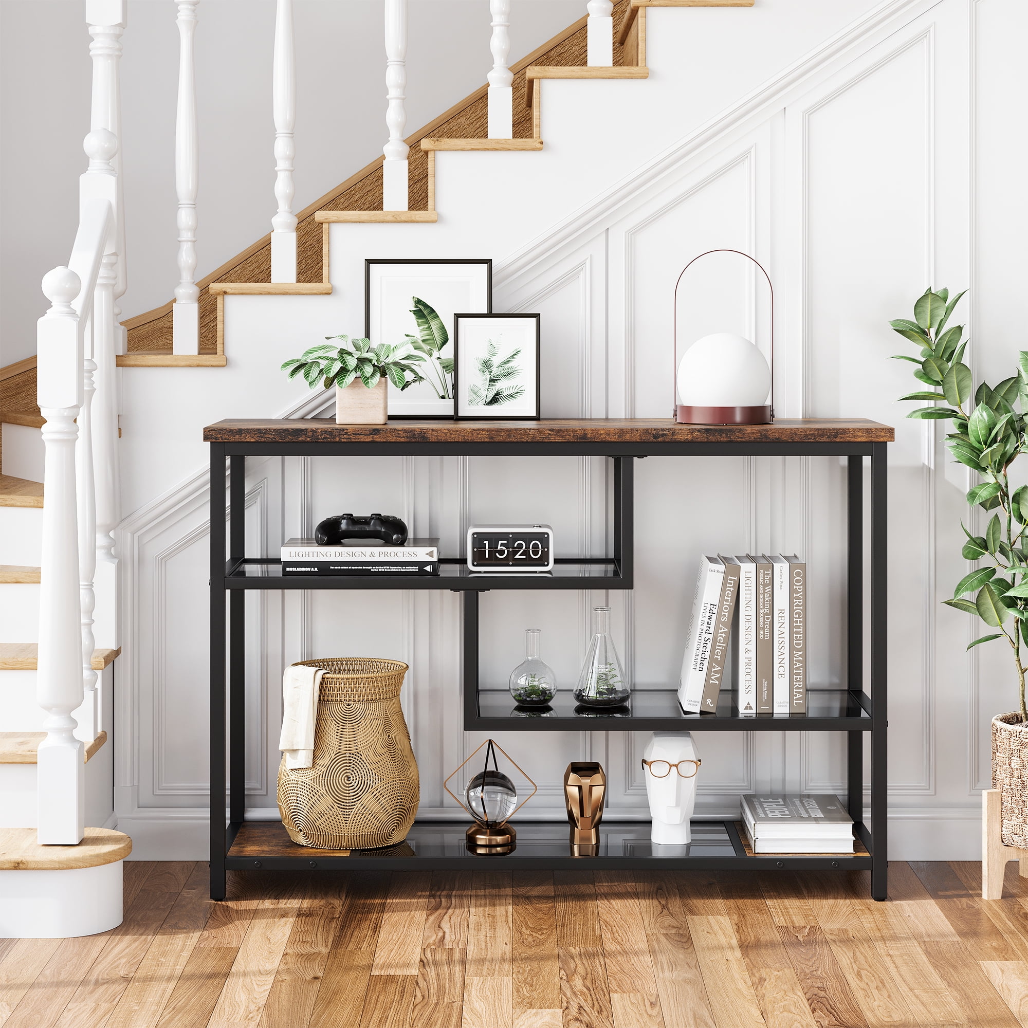 Console Table, 4-Tier Sofa Tables Narrow Entryway Table with Glass ...