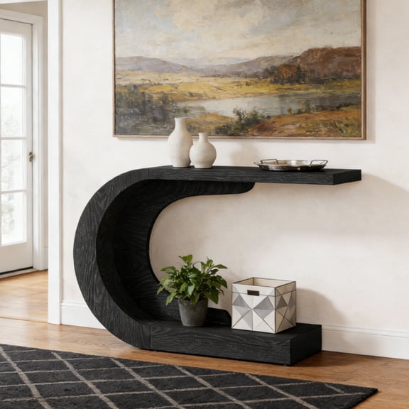 Console Table 43In C Shape Wave Inspired Engineered Wood Hallway Entryway Living Room Sofa Side Display Stand Sturdy Durable Modern Organizer Unit Space Saving Functional Versatile Quality Home Usage