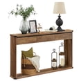 thumbnail image 1 of Console Table 47.2 Inches Sofa Table Narrow Entryway Table Entry Table with 3 Drawers Bottom Shelf Metal Corners Honey Brown, 1 of 5