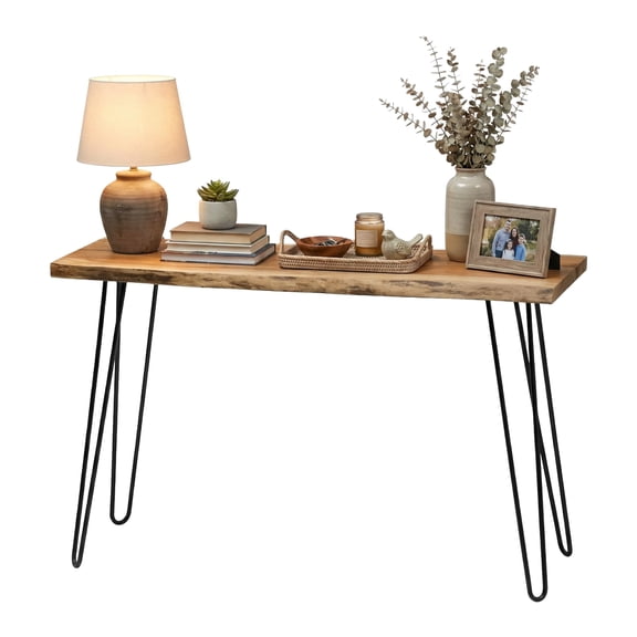 Console Table 48"W Live Edge Wood Console Table With Black Hairpin Legs