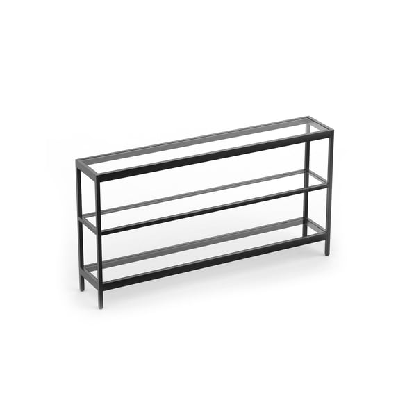 Console Table, 55" Entryway Table with 3 Tiers, Open Glass Sofa Table for Living Room, Foyer, Entryway, Bedroom, Hallway (Black)