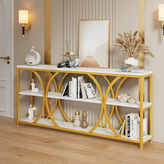 ONBRILL Console Sofa Table,70.8 Inch Extra Long Entryway Table with 3 Tier Wood Storage Shelf