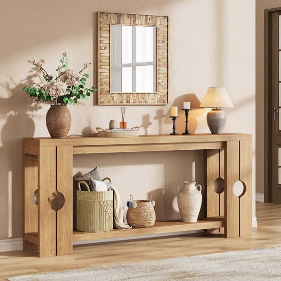 Console Table 70.9" Extra Long Farmhouse Sofa Table Behind Couch, Narrow Entryway Table for Hallway Living Room, Natural