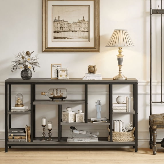 Console Table 71In Long Industrial Wood Metal Frame Multi Tier Storage ...