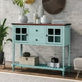 thumbnail image 1 of Console Table Buffet Table Sideboard Cabinet Table Rustic Buffet Cabinet with Two Storage Drawers Two Cabinets and Bottom Shelf for Living Room and Entryway, Antique Blue, 1 of 7