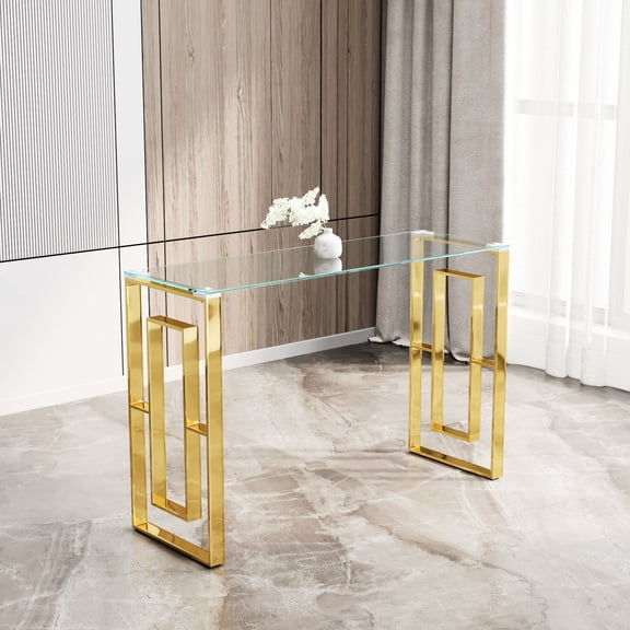 Console Table | Applied in Primary Living Rooms, Quick Assembly | Stainless Steel Legs and Transparent Table Surface, Stable and Load-Bearing | Prevents Scratches on Table and Floor