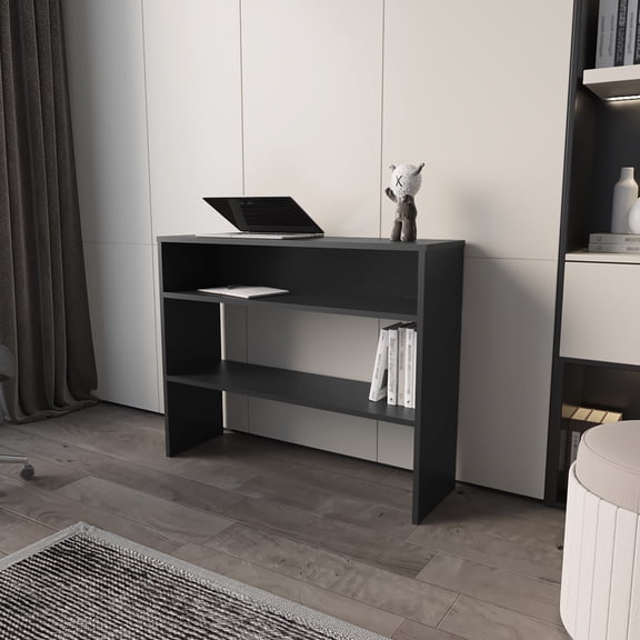 Console Table In Black. Living Room Furniture. Robust Shelf. Versatile Entryway, Hallway Or Desk Table. Superior Engineered Wood Craftsmanship Optimize Area Storage. Shelf Design. Function As Desk.