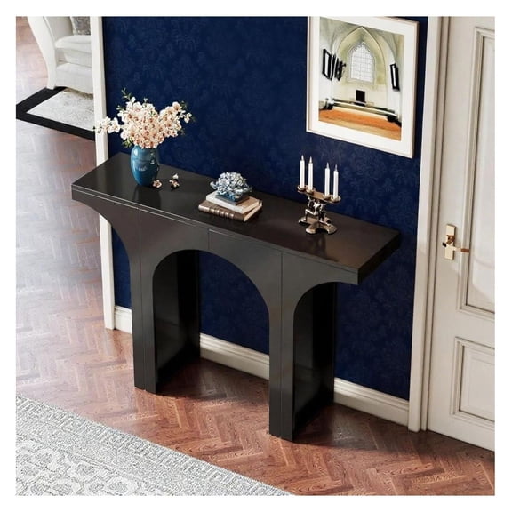 Console Table, Black Sofa Table with Arch Base, Entryway Table for Living Room, 47 Inch Long Hallway Table, Modern Accent Table