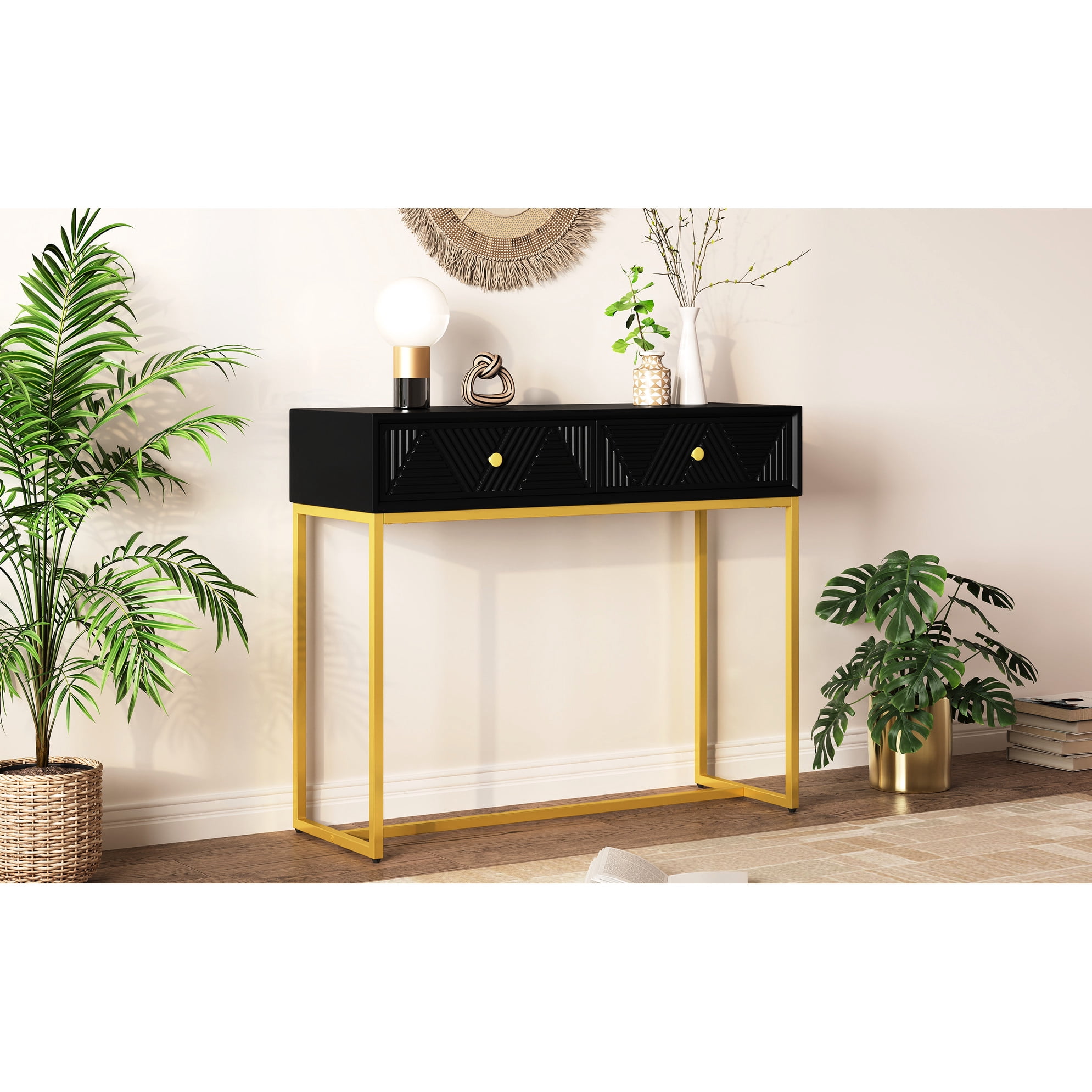 Back Modern Table Console Table, Black, Two Drawers, Adds Elegance To Living Room Black ...