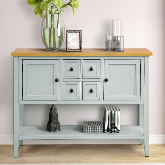 Harper & Bright Designs Console Table Buffet Sideboard Sofa Table with Four Storage Drawers Two Cabinets and Bottom Shelf, Lime White
