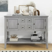 Console Table Buffet Sideboard, Upgraded Buffet Cabinet Sideboard with 4 Storage Drawers 2 Cabinets and Bottom Shelf, Wood Console Table Storage Cabinet for Dining Room Home, Antique Gray