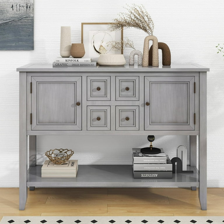 Console Table Buffet Sideboard Upgraded Buffet Cabinet Sideboard with 4 Storage Drawers 2 Cabinets and Bottom Shelf Wood Console Table Storage