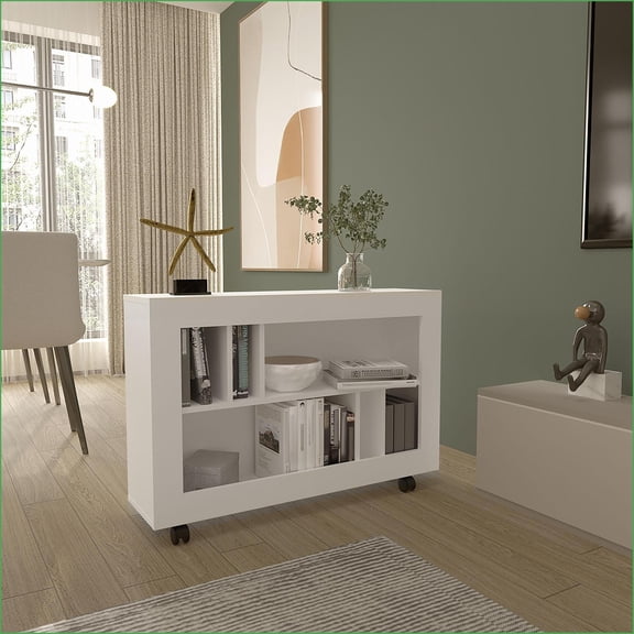 Console Table Cart, 5 Shelves, 4 Smooth-Rolling Casters | Engineered Wood | Solid Wood+MDF