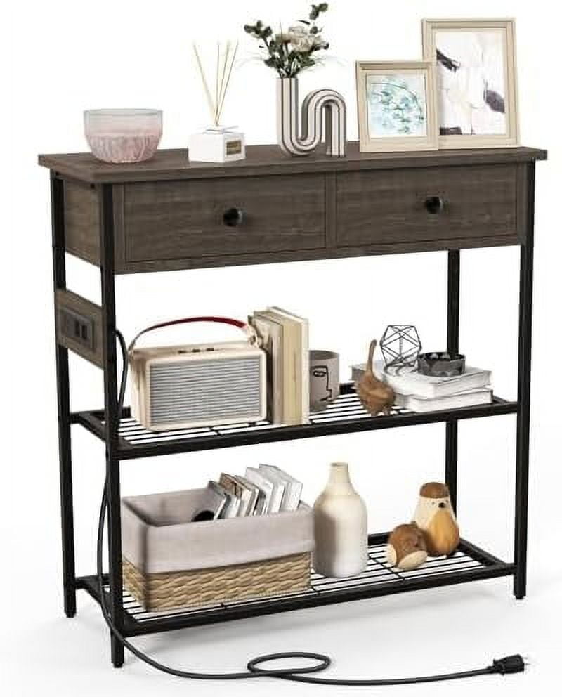 Console Table with Charging Station Entryway Table with 2 Drawers