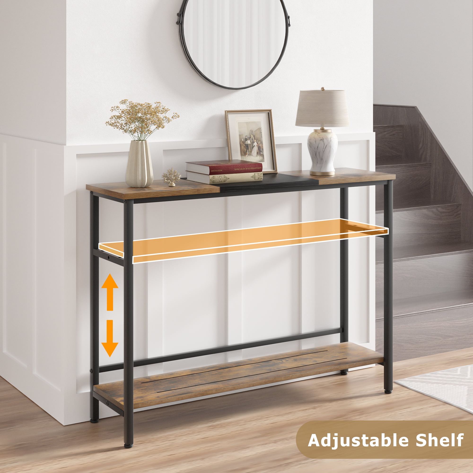 Console Table, Color Block Entryway Table with Storage, 39.3”Narrow