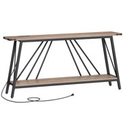 Console Table, Console Table with Charging Station, Industrial Entryway Table, 2-Tier Foyer Table, Sturdy Frame, Easy Assembly, for Living Room, Entrance, Corridor, Greige and Black  BG152UXG01
