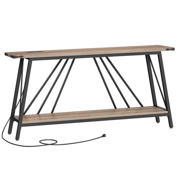 Console Table, Console Table with Charging Station, Industrial Entryway Table, 2-Tier Foyer Table, Sturdy Frame, Easy Assembly, for Living Room, Entrance, Corridor, Greige and Black BG152UXG01