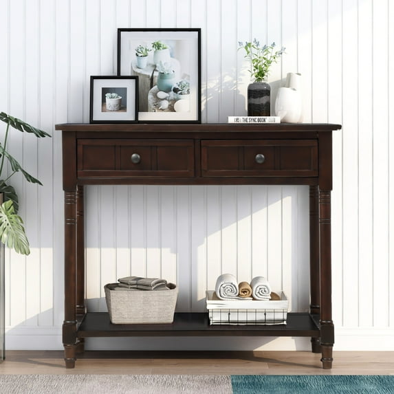 Console Table, Console Tables for Entryway, 35" Console Sofa Table Foyer Table with 2 Drawers & Open Shelves, Console Table with Storage, Narrow Entryway Table for Living Room, Entrance, Espresso