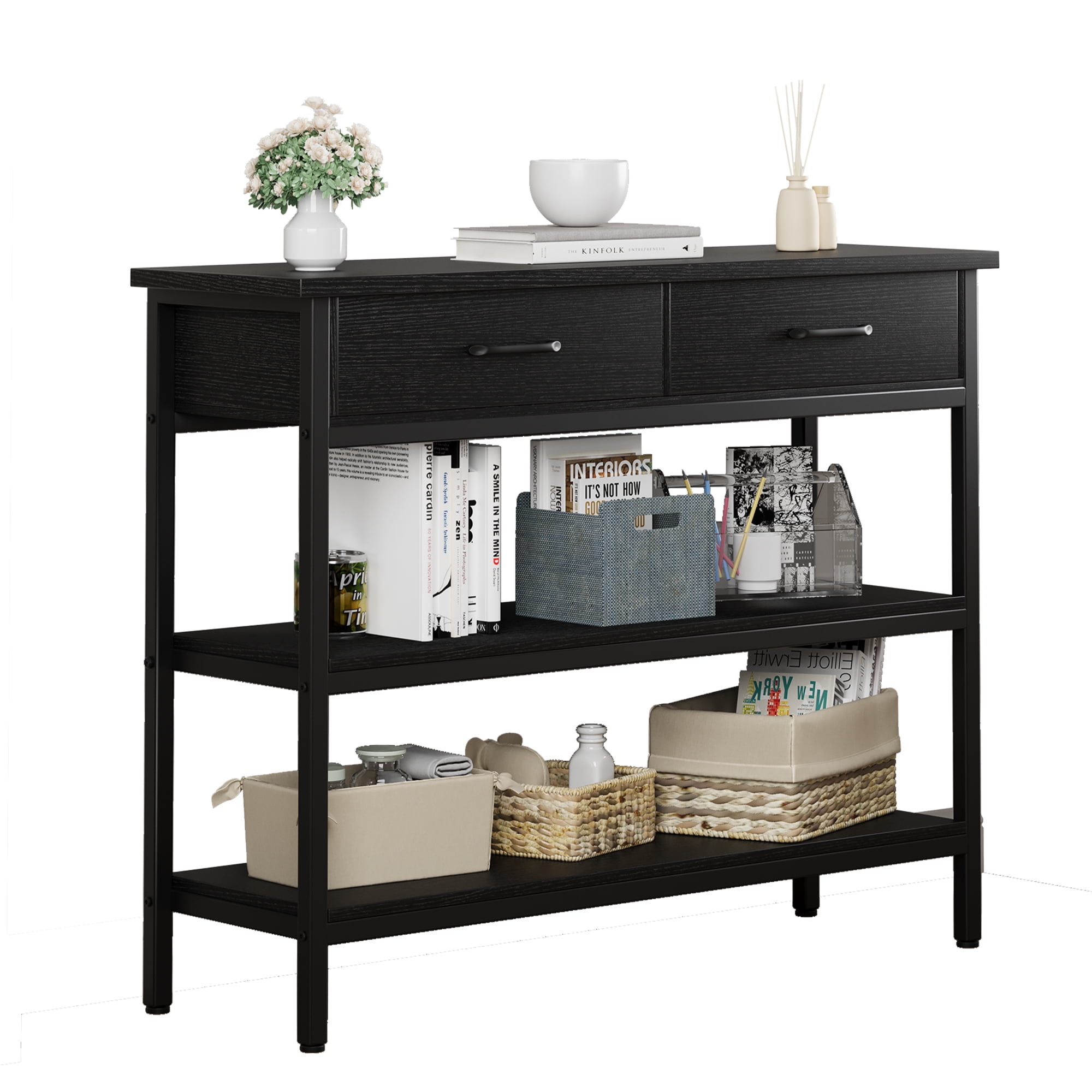 Console Table with Drawer, 3-Tier Entryway Table with Storage Shelves ...