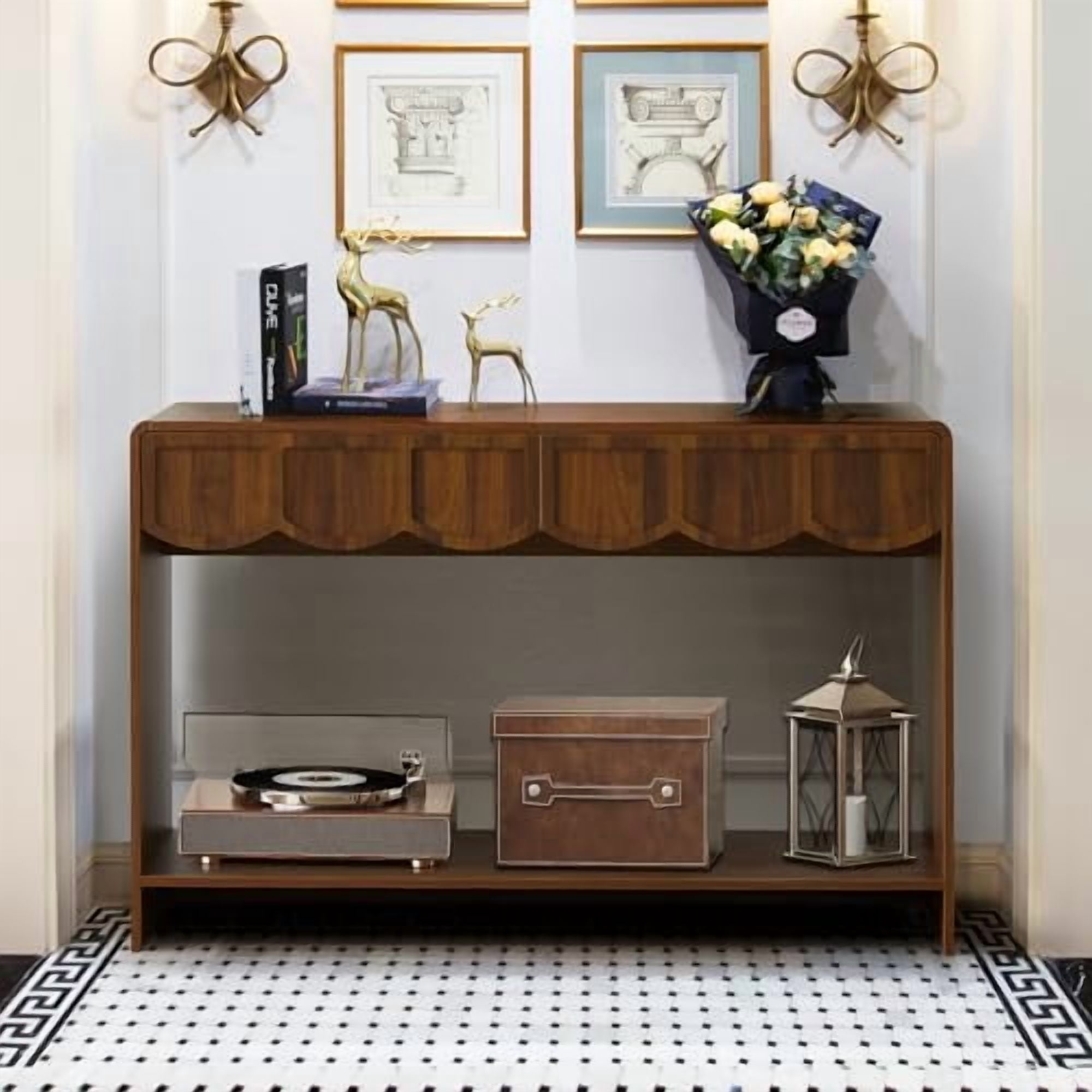 Console Table with Drawers, Mid-Century 43 Inches Narrow Entryway ...