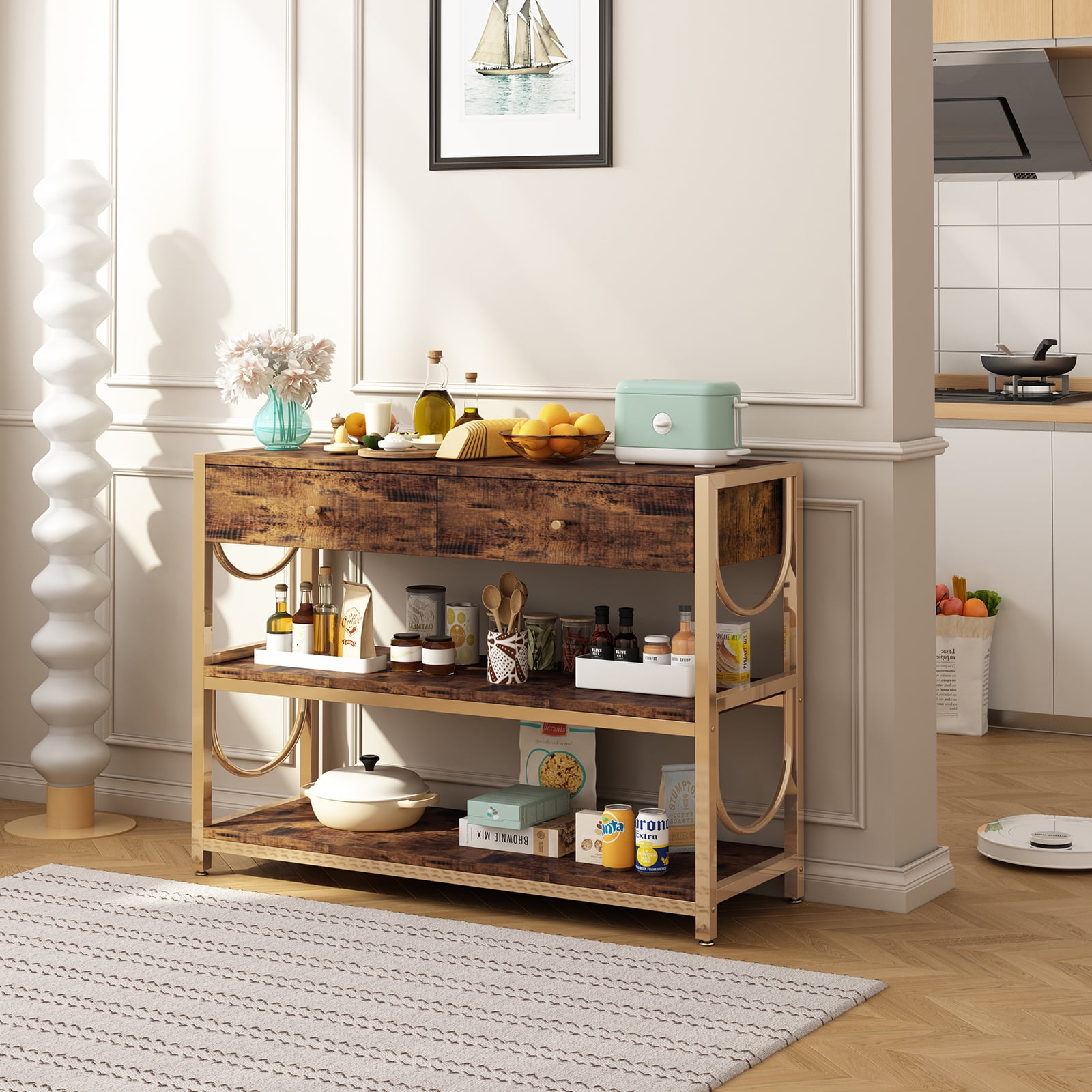 Console Table with Drawers and Shelves, Narrow Entryway Table with ...