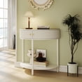 thumbnail image 1 of Console Table, End Table, Wave-Pattern Demi-Lune Design with 2 Storage Drawers and Bottom Shelf for Hallway or Bedroom, Cream White, 1 of 11
