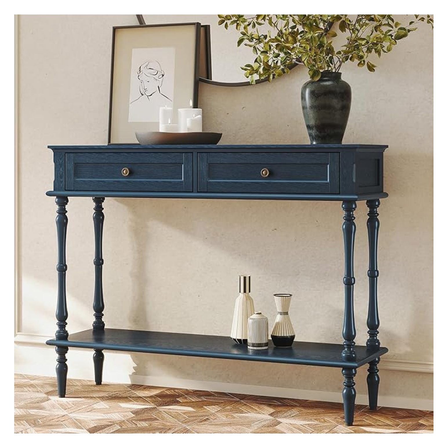 Console Table for Entryway with 2 Drawers-Minimal Assembly,Blue ...