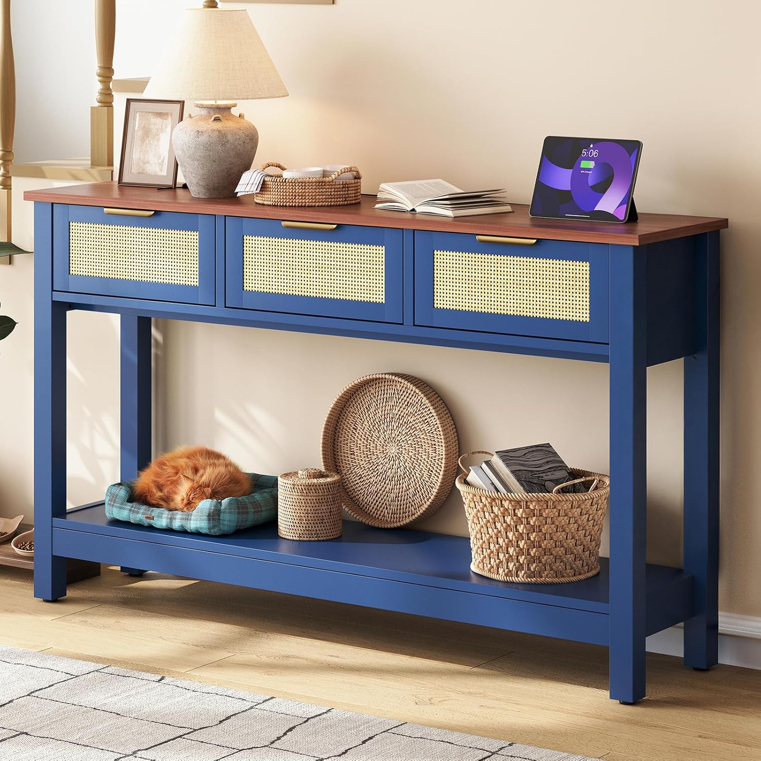 Console Table for Entryway with 3 Rattan Drawers Boho Entry Table with ...
