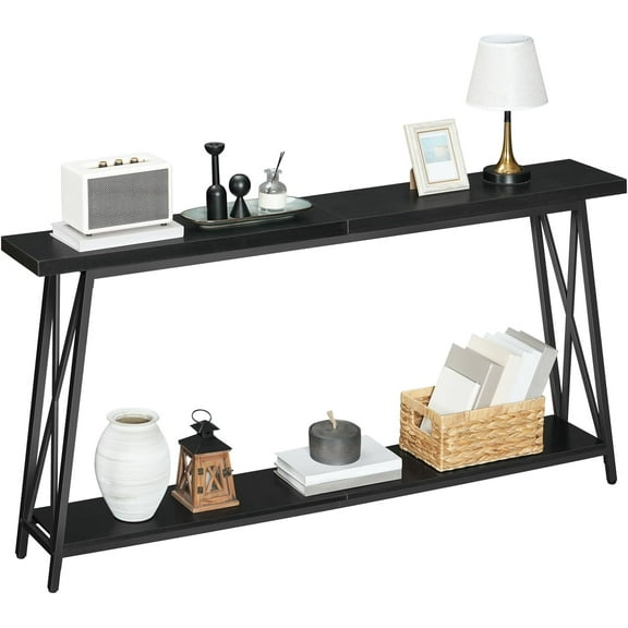 Console Table for Entryway, Industrial Entryway Table, 2-Tier Extra Long Sofa Table Behind Couch, X-Shaped Support, for Entryway, Hallway, Living Room