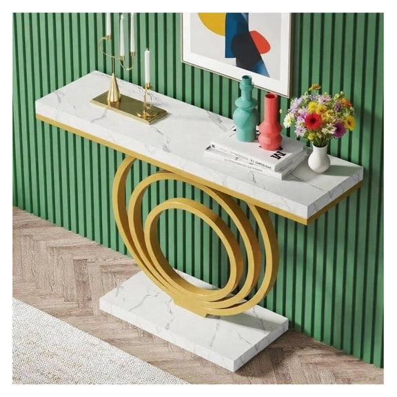 Console Table Entryway, Modern Sofa Table with Marble Veneer, 41.3" Wide Metal Frame Hallway Table, Living Room Decor