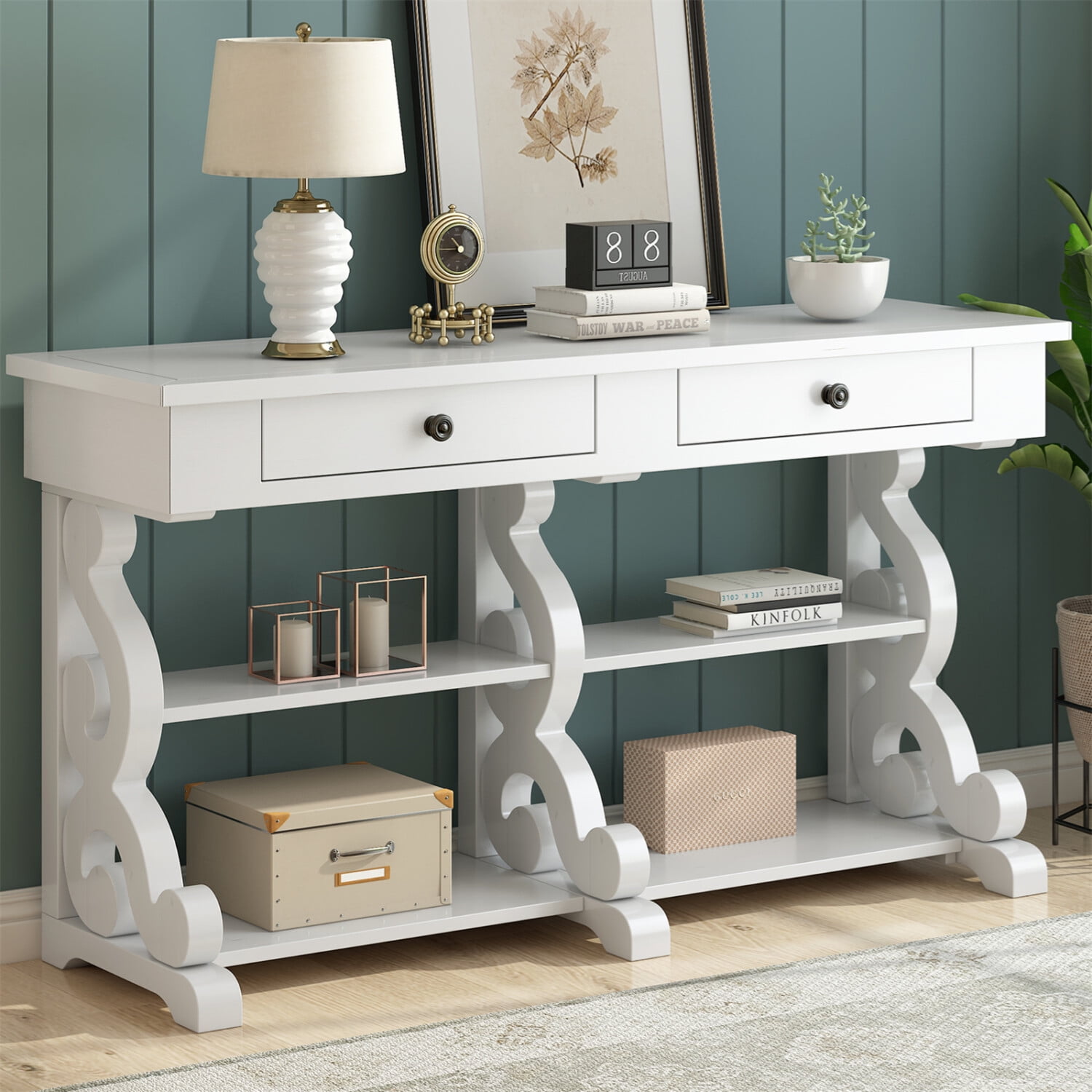 Console Table, Entryway Table with Open Shelves and Drawers for ...
