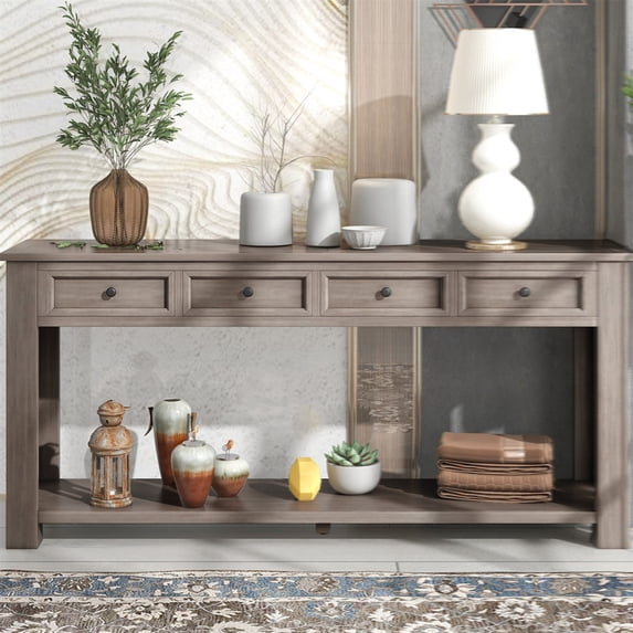 Console Table, Entryway Table with Storage Drawers and Bottom Shelf, Classic Accent Sofa Table, Console Tables with Solid Wood Frame and Legs for Entryway Bed Room Living Room Apartment,Gray Wash