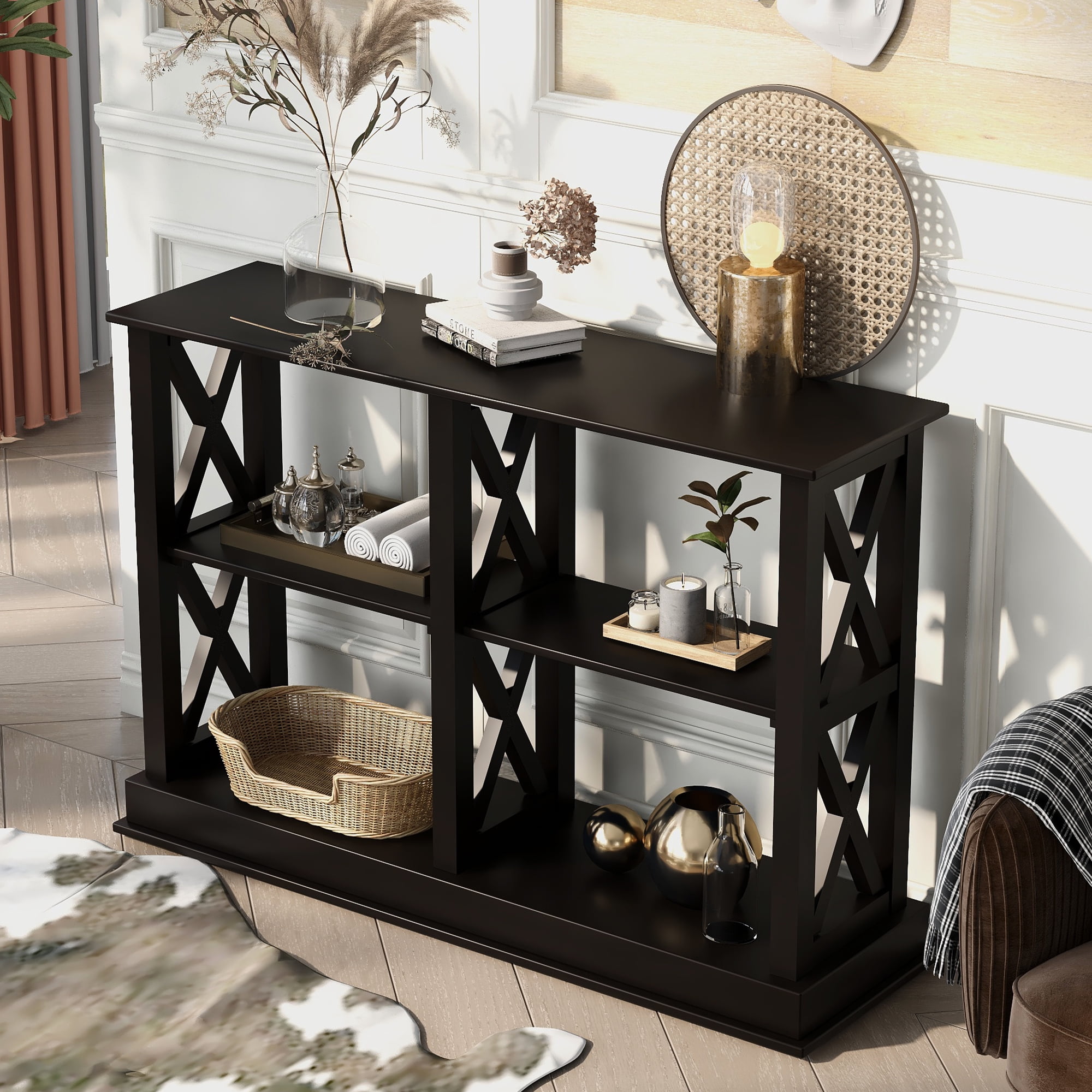 Console Table, Farmhouse 3Tier Sofa Table for Entryway with Storage