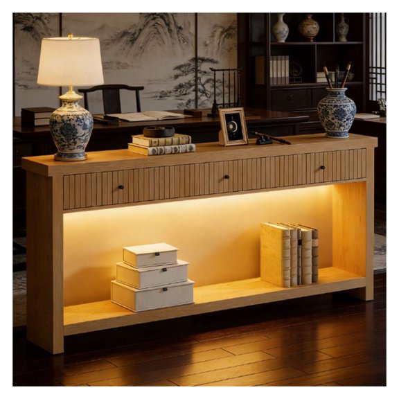 Console Table, Foyer Table with Drawers, Rectangular Sofa Table with Storage, Wild Oak Finish, Entryway Table for Living Room